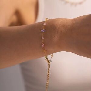 18K Gold Plated Colorful Natural Stone Beaded Bracelet